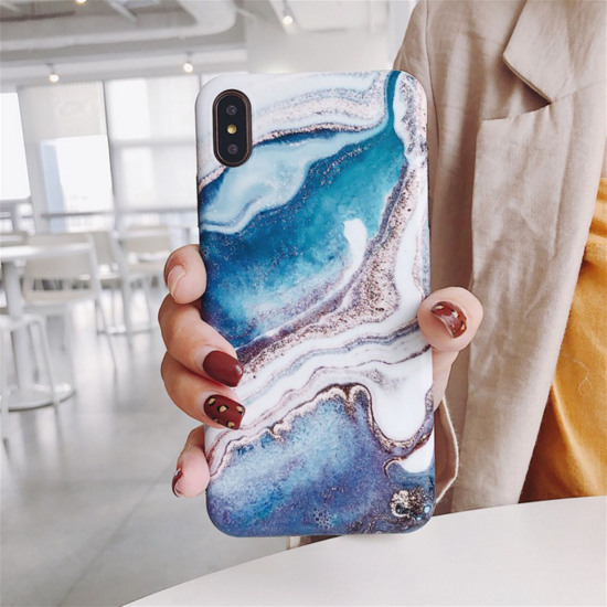 Picture of TPU Phone Cases For iPhone Blue Marbling