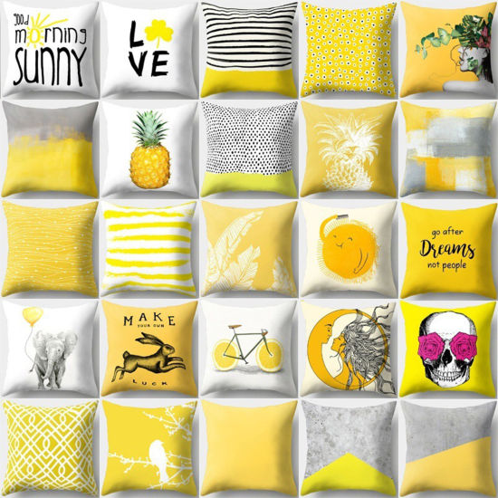 Picture of Peach Skin Fabric Printed Pillow Cases Yellow Square Home Textile 45cm x 45cm