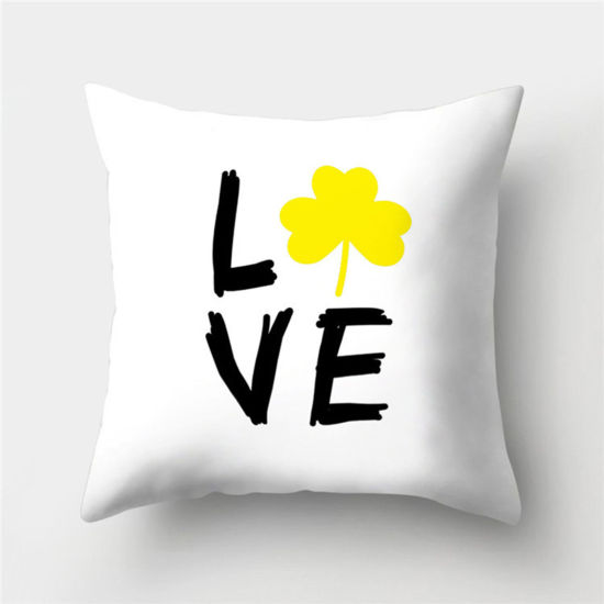 Picture of Peach Skin Fabric Printed Pillow Cases Yellow Square Home Textile 45cm x 45cm