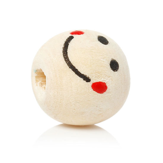 Picture of Natural Wood Spacer Beads Drum Smile Pattern About