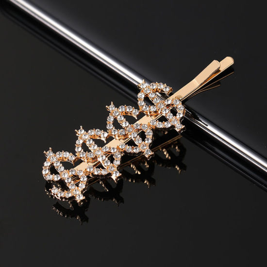 Picture of Hair Clips Gold Plated Money Sign Clear Rhinestone 6cm, 1 Piece