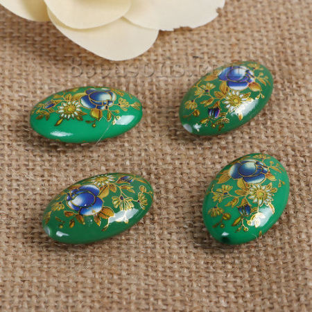 Acrylic Spacer Japan Painting Vintage Japanese Tensha Beads Oval & Rose Flower Pattern About 