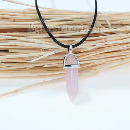  Natural Rose Quartz Yoga Healing Gemstone Necklace PU Cord Pendant long
