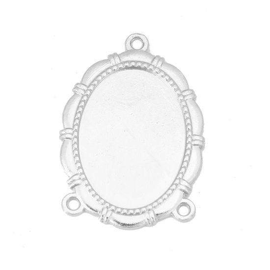 Picture of Zinc Based Alloy Connectors Oval Silver Tone Cabochon Settings (Fits 20mmx15mm) 29mm(1 1/8") x 20mm( 6/8"), 20 PCs