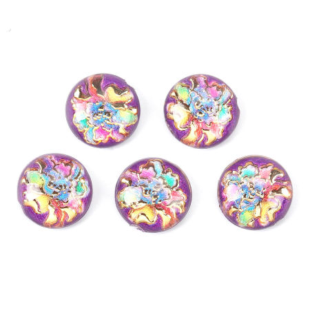 Acrylic Dome Seals Cabochon Round Multicolor Flower Pattern 10mm( 3/8") Dia, 200 PCs