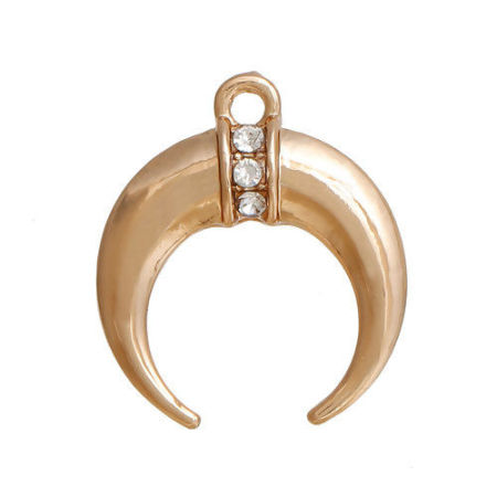 Zinc Based Alloy Charms Crescent Moon Double Horn Clear Rhinestone 