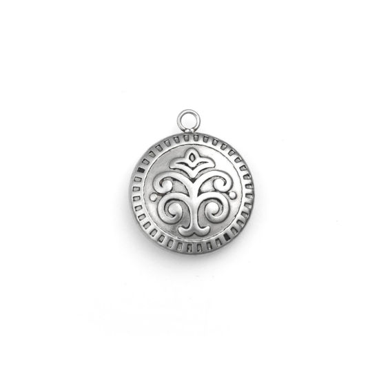 Picture of 304 Stainless Steel Charms Round Silver Tone Fleur-De-Lis 21mm x 18mm, 1 Piece