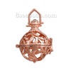 Picture of Copper Mexican Angel Caller Bola Harmony Ball Wish Box Pendants Leaf Carved Clear Rhinestone Can Open  