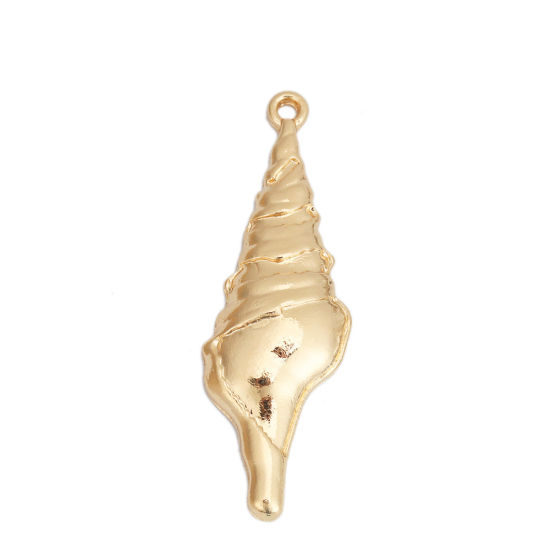 Picture of Zinc Based Alloy Ocean Jewelry Pendants Conch/ Sea Snail Gold Plated 4.8cm x 1.6cm, 5 PCs