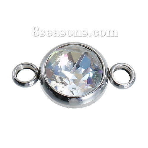 Picture of Stainless Steel Connectors Findings Round Faceted Aurora Borealis Rhinestone 