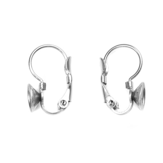 Imagen de 304 Acero Inoxidable Clip de Oreja Ronda Tono de Plata (Apta ss27 Puntiagudo Fondo Rhinestone) 17mm x 7mm, Post/ Wire Size: (21 gauge), 10 Unidades