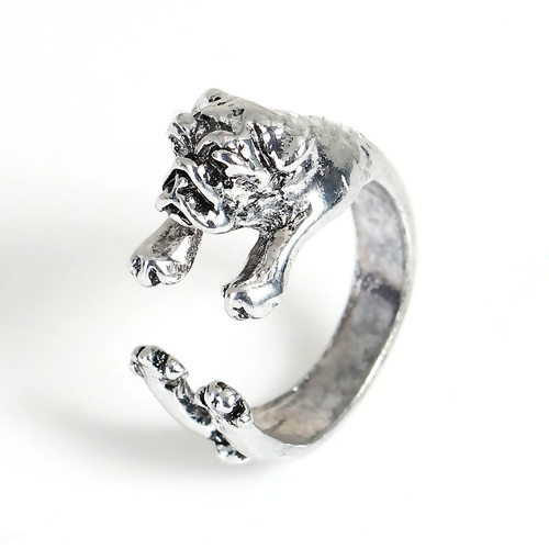 Picture of 3D Open Wrap Rings Antique Silver Color Dog Animal 16.5mm( 5/8")(US Size 6), 1 Piece