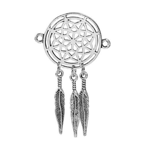 Picture of Zinc Based Alloy Connectors Findings Dream Catcher Antique Silver Color Pattern Carved Hollow 56mm x 33mm, 5 PCs