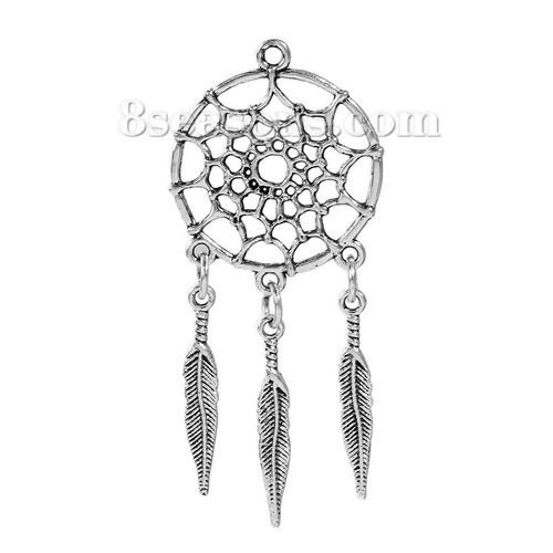 Picture of Zinc Based Alloy Pendants Dream Catcher Pattern Carved Hollow 