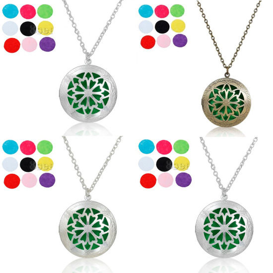 Picture of New Fashion Nonwovens Aromatherapy Essential Oil Diffuser Locket Necklace Round Hollow Link Cable Chain Refill Pad Without Essential Oil 
