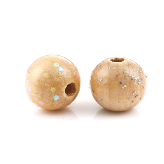 Picture of Wood Spacer Beads Round Natural Glitter About  