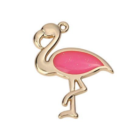 Zinc Based Alloy Pendants Flamingo Enamel Glitter 