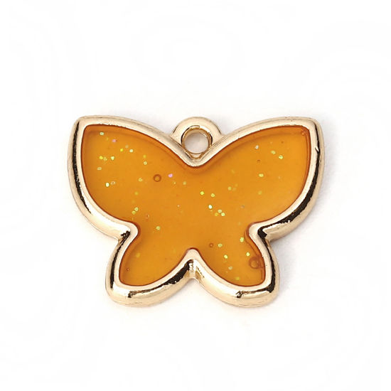 Imagen de Zamak Colgantes Charms Mariposa Chapado en Oro Naranja Esmalte 17mm x 14mm, 5 Unidades