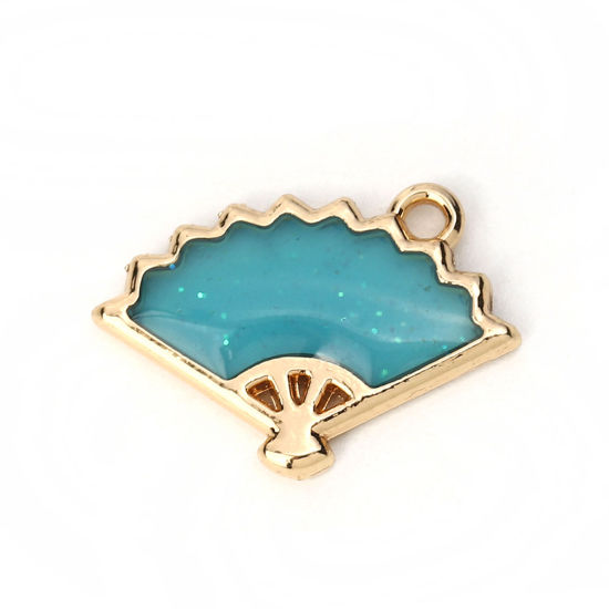 Picture of Zinc Based Alloy Charms Fan-shaped Enamel Glitter 