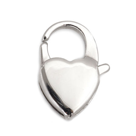 Picture of 304 Stainless Steel Lobster Clasp Findings Heart Silver Tone 16mm x 11mm, 1 Piece