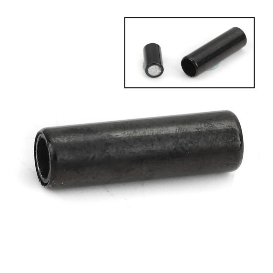 Picture of 304 Stainless Steel Magnetic Clasps Cylinder Black 16mm( 5/8") x 5mm( 2/8"), 1 Piece