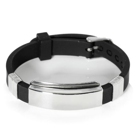 New Fashion Silicone Bracelets Black, 304 Stainless Steel Silver Tone 22.7cm(8 7/8"), 1 Piece