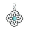Picture of Zinc Based Alloy Yoga Healing Pendants Flower Turquoise Muladhara /Mooladhara Hollow 