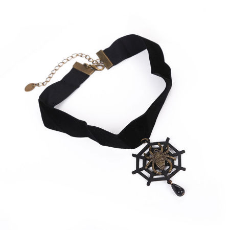 Picture of Velvet Choker Necklace Black Halloween Spider Animal 28cm(11") long, 1 Piece