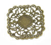 Bild von Filigran Verbinder Verzierung Quadrat Antik Bronze für 14.5mm Cabochon Blumen Hohl 4.5cm x 4.3cm, 30 Stück