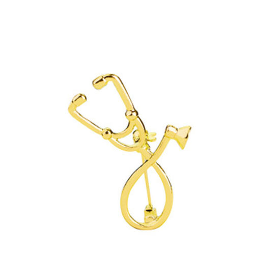 Imagen de Pin Broches Estetoscopio Chapado en Oro 40mm x 21mm, 1 Unidad