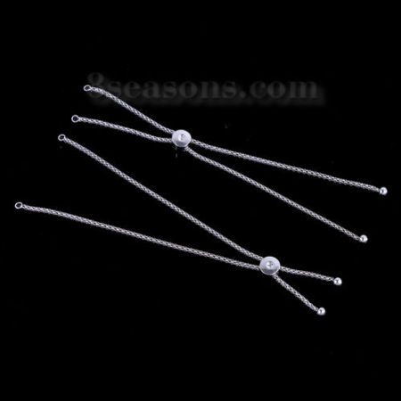Brass Slider/Slide Extender Chain For Jewelry Necklace Bracelet Silver Tone Adjustable 13.5cm(5 3/8") long, 1 Piece