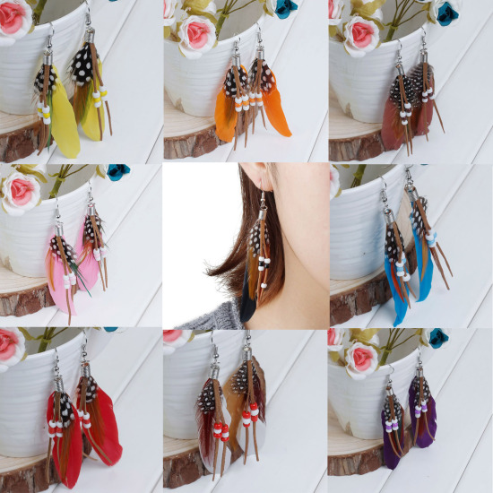 Picture of Natural Feather Tassel Earrings long