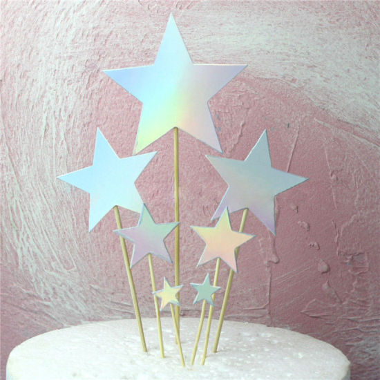 Picture of Paper Cupcake Picks Toppers Silver Pentagram Star Laser 1 Set ( 7 PCs/Set)