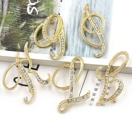 Pin Brooches Capital Alphabet/ Letter Gold Plated Clear Rhinestone 1 Piece