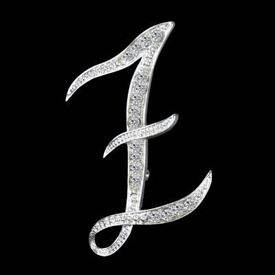 Pin Brooches Capital Alphabet/ Letter Message " Z " Silver Plated Clear Rhinestone 1 Piece