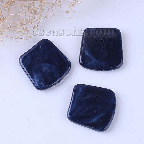 Picture of Resin Spacer Beads Irregular Ink Blue Square Marble Effect About 28mm x 27mm, Hole: Approx 1.6mm, 10 PCs