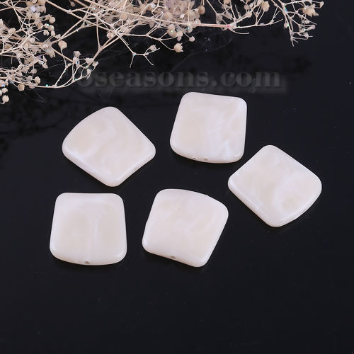 Picture of Resin Spacer Beads Irregular Beige Marble Effect About 20mm x 19mm, Hole: Approx 1.4mm, 20 PCs