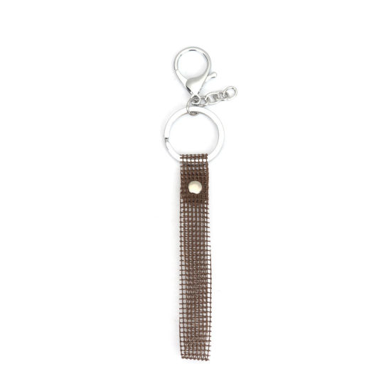 Picture of Zinc Based Alloy & Plastic Keychain & Keyring Coffee Grid Checker Hollow 18.8cm, 5 PCs