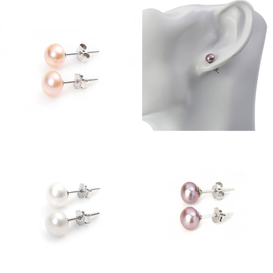 Picture of Sterling Silver & Freshwater Cultured Pearl Ear Post Stud Earrings 