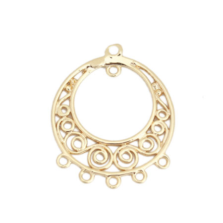 Latón Conectores de Araña Ronda 18K Oro Real Chapado Filigrana 24mm x 19mm, 10 Unidades