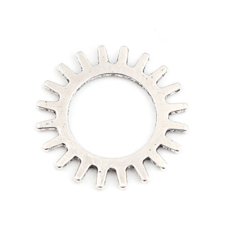 Bild von Zinklegierung Verbinder Sonne Antiksilber 24mm x 24mm, 50 Stück