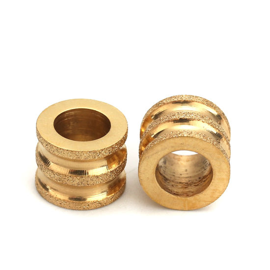 Imagen de 304 Acero Inoxidable Cuentas Cilíndrico Chapado en Oro Raya 10mm x 8mm, Agujero: Aprox 6mm, 2 Unidades
