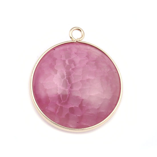 Image de (Classement A) Breloques en Agate ( Naturel ) Rond Doré Fuchsia 28mm x 24mm, 1 Pièce