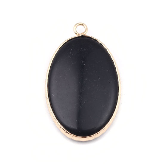 Image de (Classement A) Pendentifs en Agate ( Naturel ) Ovale Doré Noir 3.5cm x 2.1cm, 1 Pièce