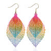 Imagen de Acero Inoxidable Pendientes Multicolor Hoja Color Plateado 7cm, 1 Par