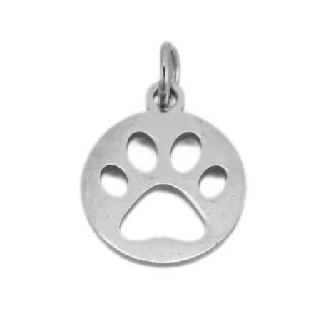 Stainless Steel Charms Dog's Paw Round W/ Jump Ring