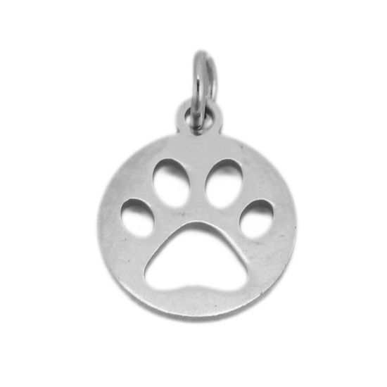 Imagen de 304 Acero Inoxidable Colgantes Charms Pata de Perro Tono de Plata Ronda con círculos 17mm x 12mm, 6 Unidades”