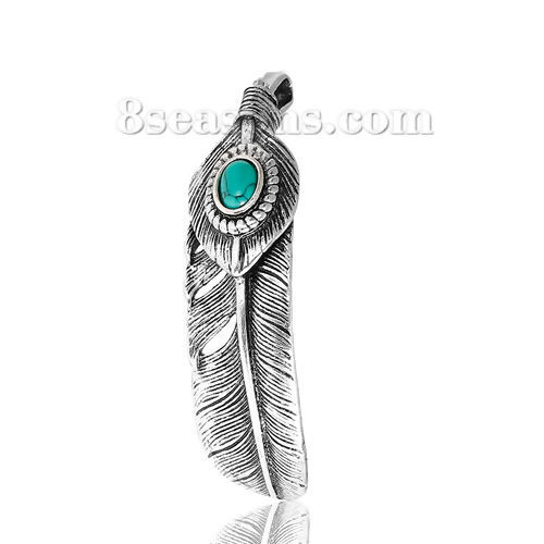 Image de Pendentif en Laiton Plume Turquoise Imitation