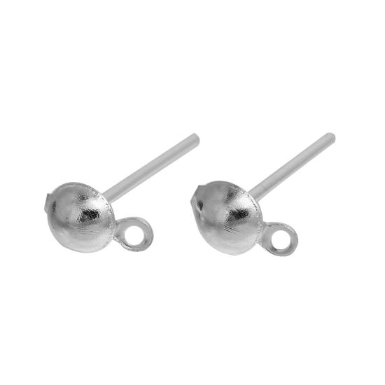Immagine di Lega di Zinco Orecchini a Perno Tondo Argento Placcato Colore Placcato 7x4mmposta / filo: ( 0.7mm )， 400 Pz