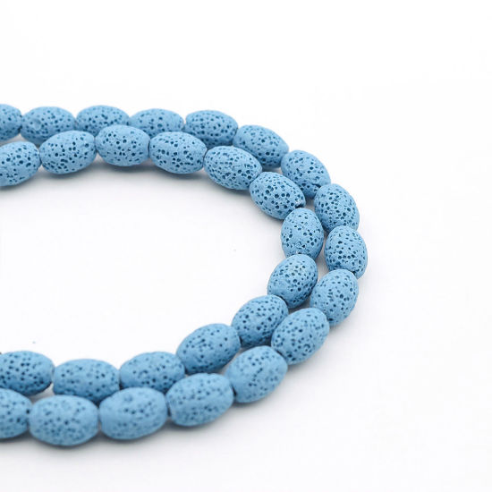 Picture of (Grade A) Lava Rock ( Natural ) Beads Oval Light Blue About 12mm x 9mm, Hole: Approx 2mm, 40cm(15 6/8") long, 1 Strand (Approx 33 PCs/Strand)